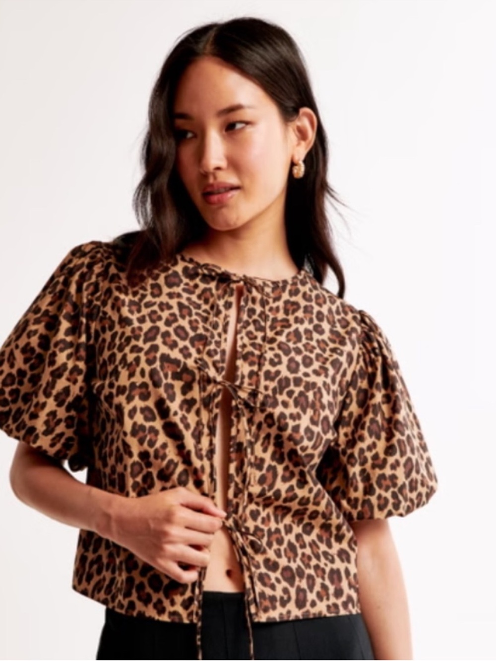 NWT- Abercrombie & Fitch Leopard Print Tie-Front Top